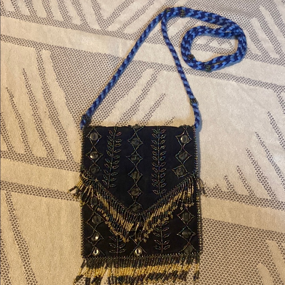 Black and Gold Chevron Crossbody Bag with Fringe
